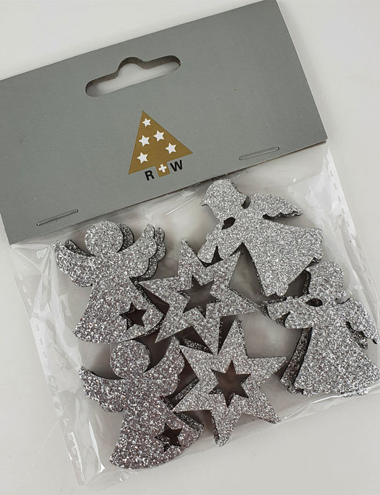 Riffelmacher Filz Streudeko mit Glitter ca. 4cm 70092 | Silber - Engel/Sterne