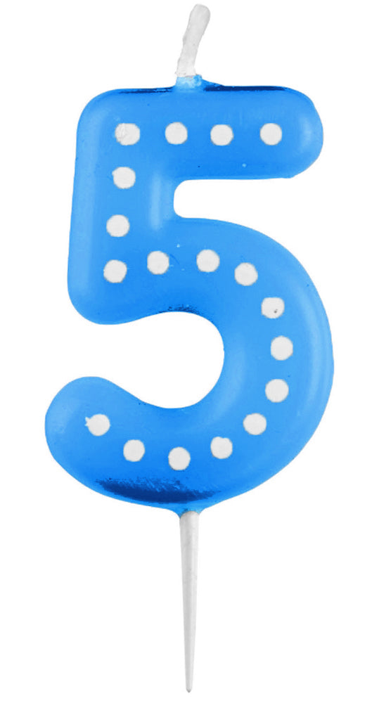 Zahlenkerze mit Punkten 6,5cm | Blau # 5