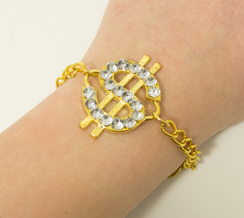 Armband mit Dollar Zeichen und Strass - Gold