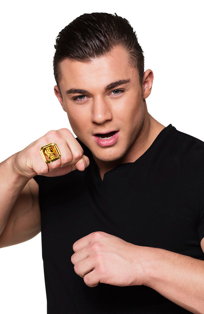 Goldener Dollar Ring | Schmuck Rapper Hippie Kostüm