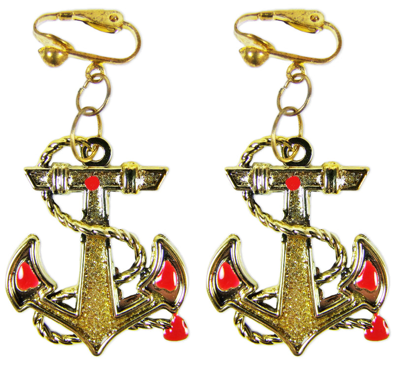 Matrosin Sailor Clip Ohrringe mit Anker - Gold | Matrosenkostüm