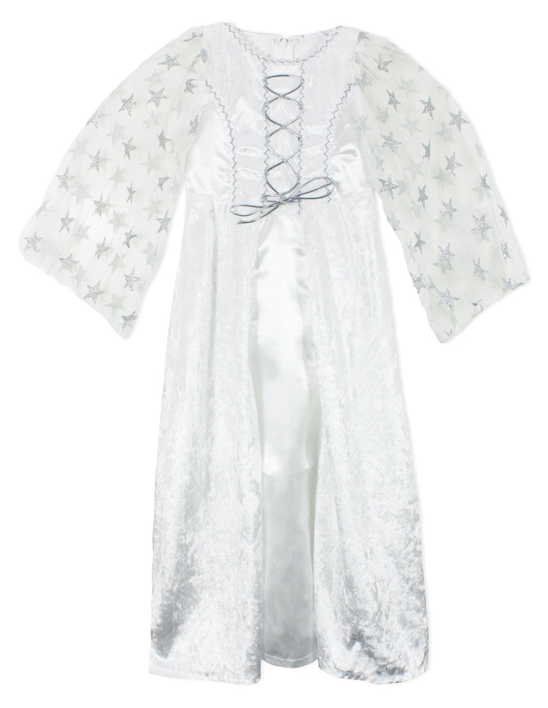 Kinder Engelskostüm "Lea" mit Sternen - Weiß Silber | Christkind Kleid Weihnachten