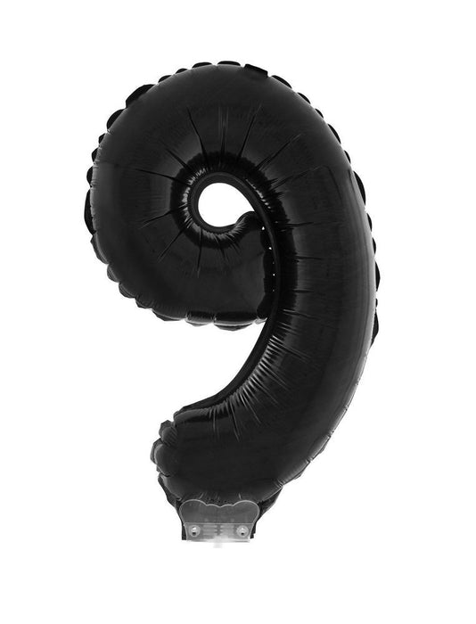 Zahlen Folienballon 41 cm mit Stab - Schwarz Zahl 9