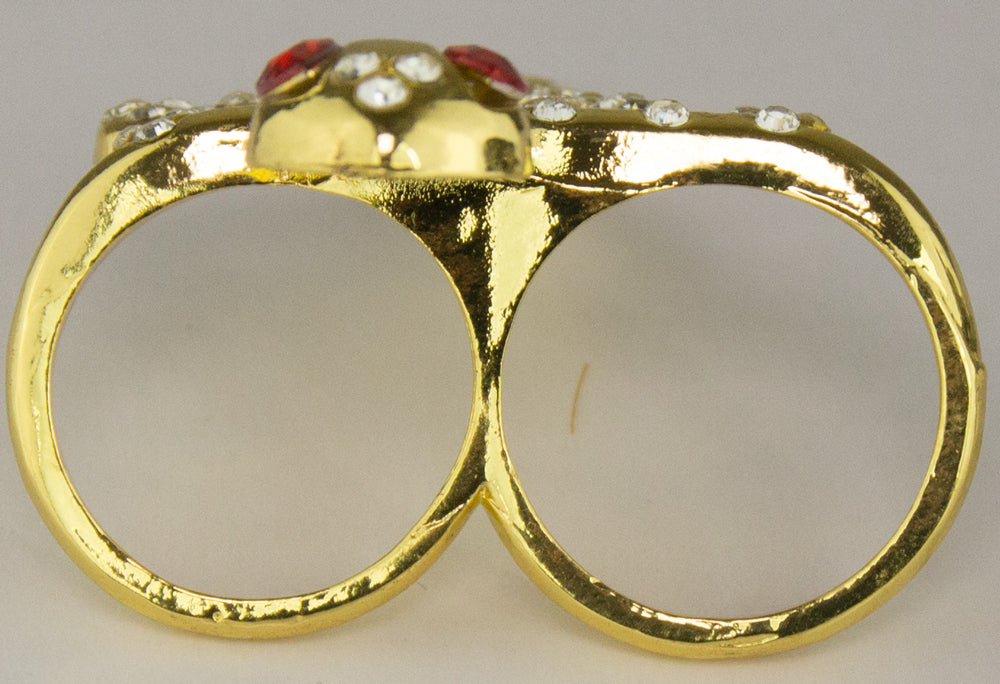 Zwei Finger Ring "Goldene Schlange" mit Strass zum Cleopatra Kostüm - Gold Rot