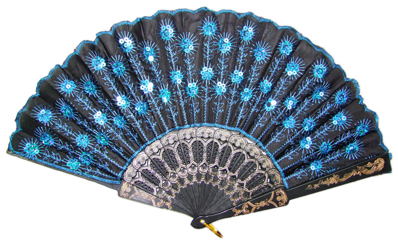 Barock Fächer mit Glitzer Pailletten | Zubehör Party Festival Karneval Kostüm
