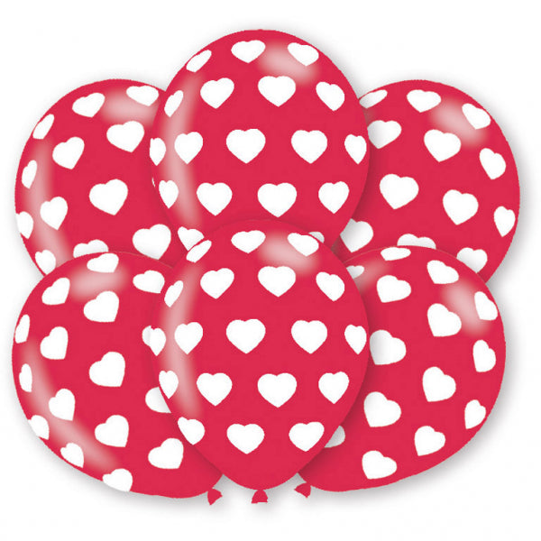 "Herzen" Runde Latexballon Luftballons 27,5 cm - 6 Stück Rot Weiß