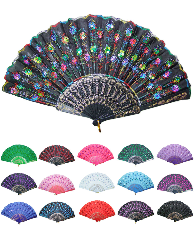 Barock Fächer mit Glitzer Pailletten | Zubehör Party Festival Karneval Kostüm