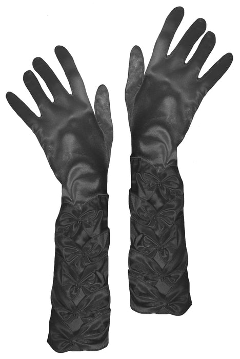 Prinzessin Handschuhe mit Raffung und Perlen - Schwarz