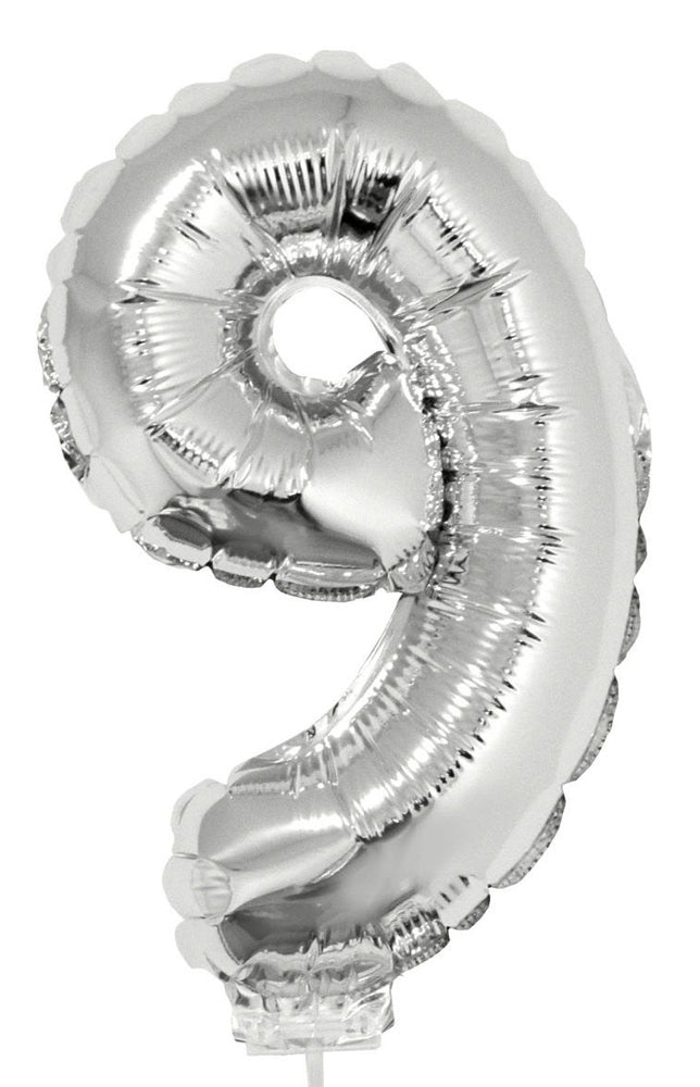 Zahlen Folienballon 41 cm mit Stab - Silber | Dekoration Geburtstag Jahrestag
