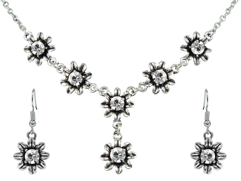 Blumen Collier mit Ohrhängern - Kristall