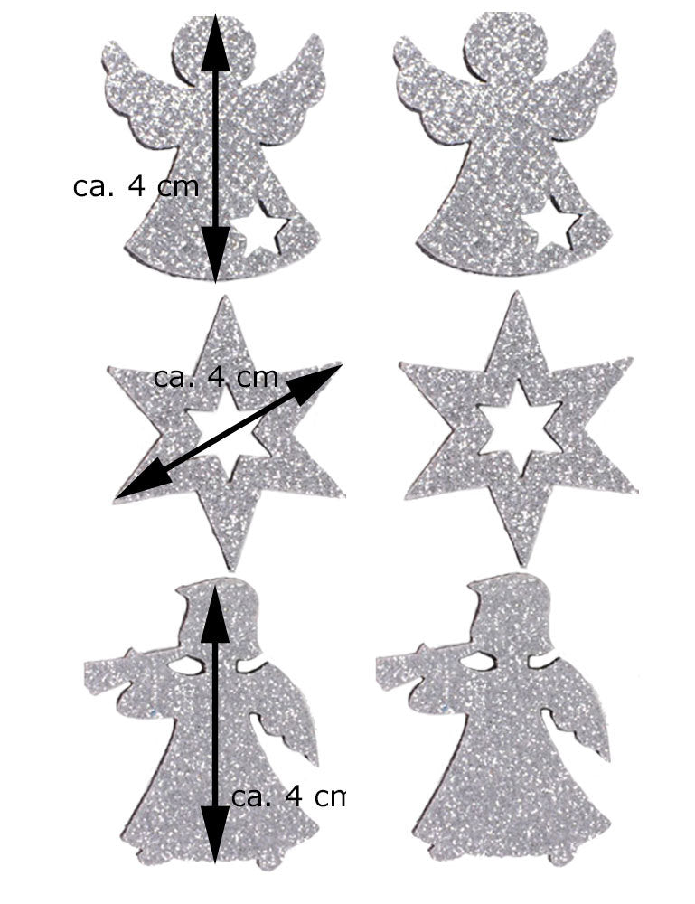 Riffelmacher Filz Streudeko mit Glitter ca. 4cm 70092 | Silber - Engel/Sterne