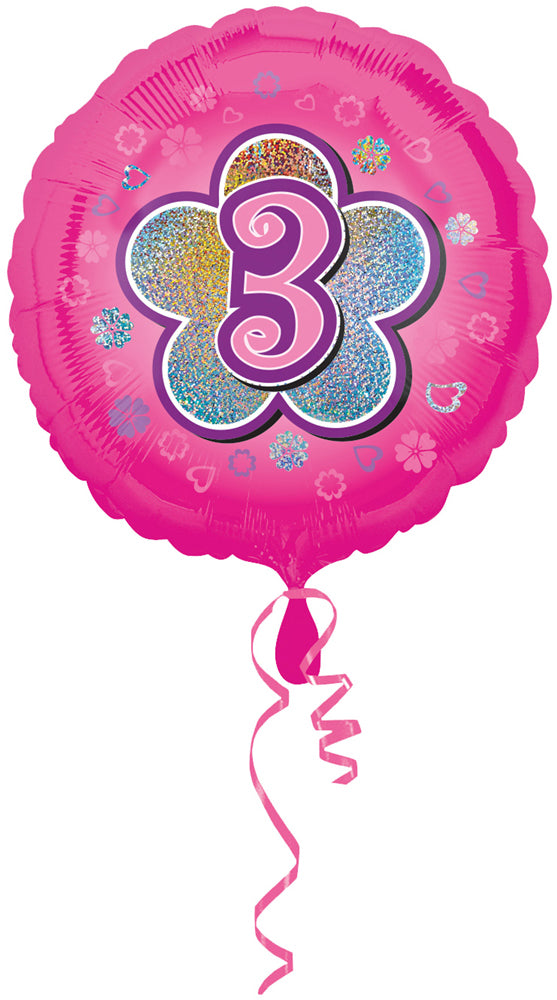 ABC18 Folienballon"3" Blumen | Ø 43 cm Pink