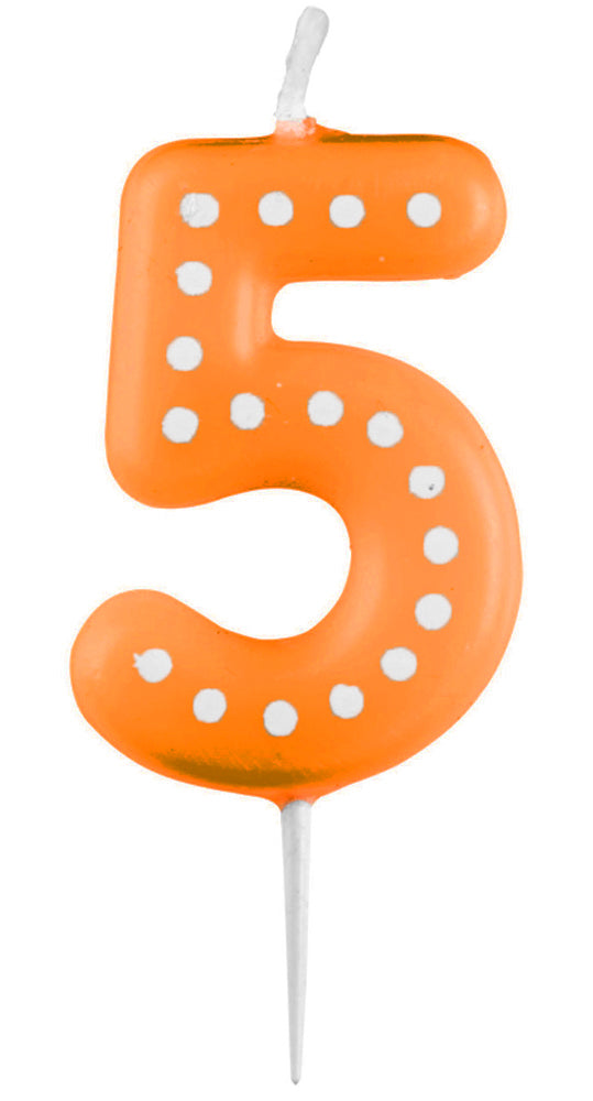 Zahlenkerze mit Punkten 6,5cm | Orange # 5