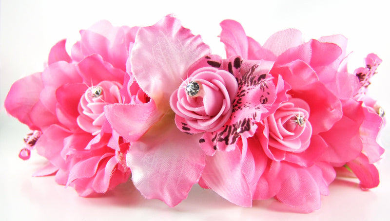 Wunderschöner Blumen Haarreif Mia mit Strass Rosa