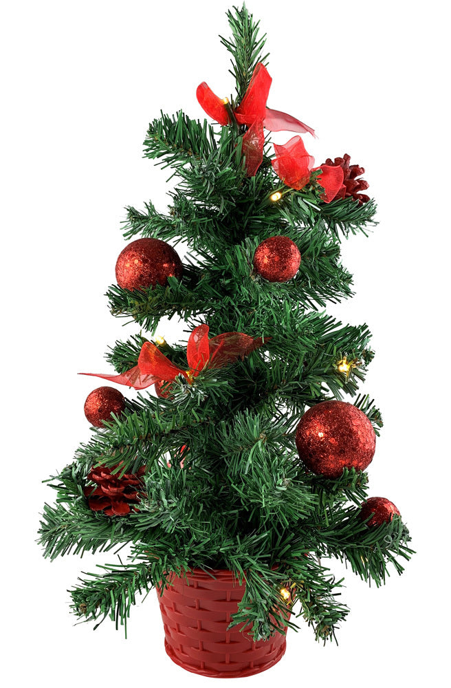Geschmückter Weihnachtsbaum mit Deko und 20er LED Lichterkette - 50cm | Farbwahl