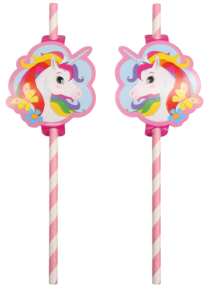 "Regenbogen Einhorn" 8 Trinkhalme Strohhalme mit Bild 9908224 | Kinder Geburtstag Partydekoration