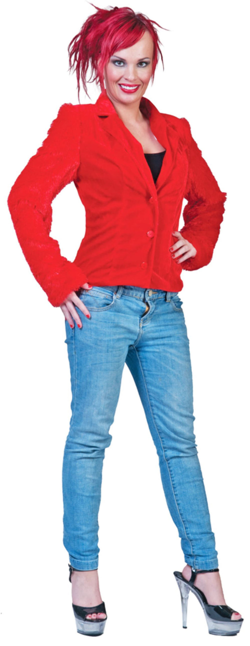 Hippie Jacke Grace in Plüsch-Optik für Damen - Rot