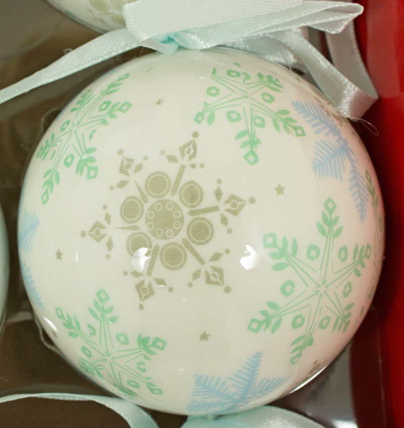 Kunststoff Weihnachtskugeln 6cm 12-tlg. - Schneeflocken Weiß Blau Grün