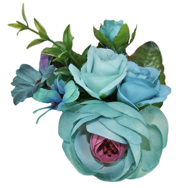 Anstecknadel mit bunten Blumen - Blau