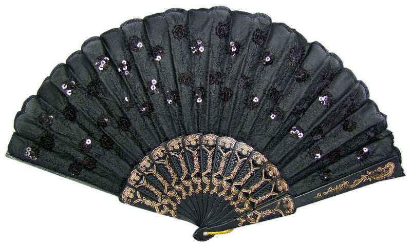 Barock Fächer mit Glitzer Pailletten | Zubehör Party Festival Karneval Kostüm