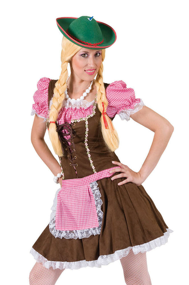 Dirndl Kleid - Tirolerin Oktoberfest Kostüm für Damen - Braun Rosa