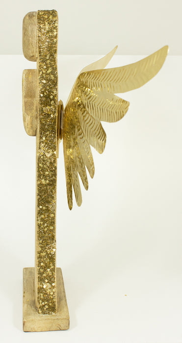 Riffelmacher Holz Engel mit Pailletten 70613 - Natur Gold 57 cm