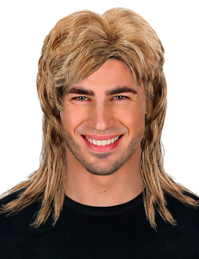 80er Jahre Rockstar Vokuhila Perücke | Dunkelblond