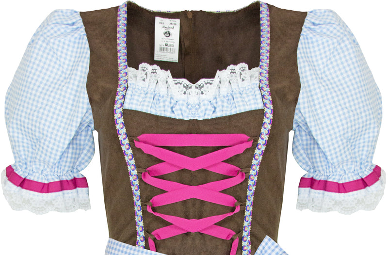 Wiesn Dirndl Kostümkleid für Damen - Hellblau Braun