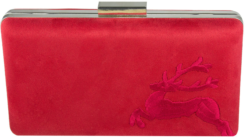 Handtasche mit Hirschstickerei | Clutch Rot