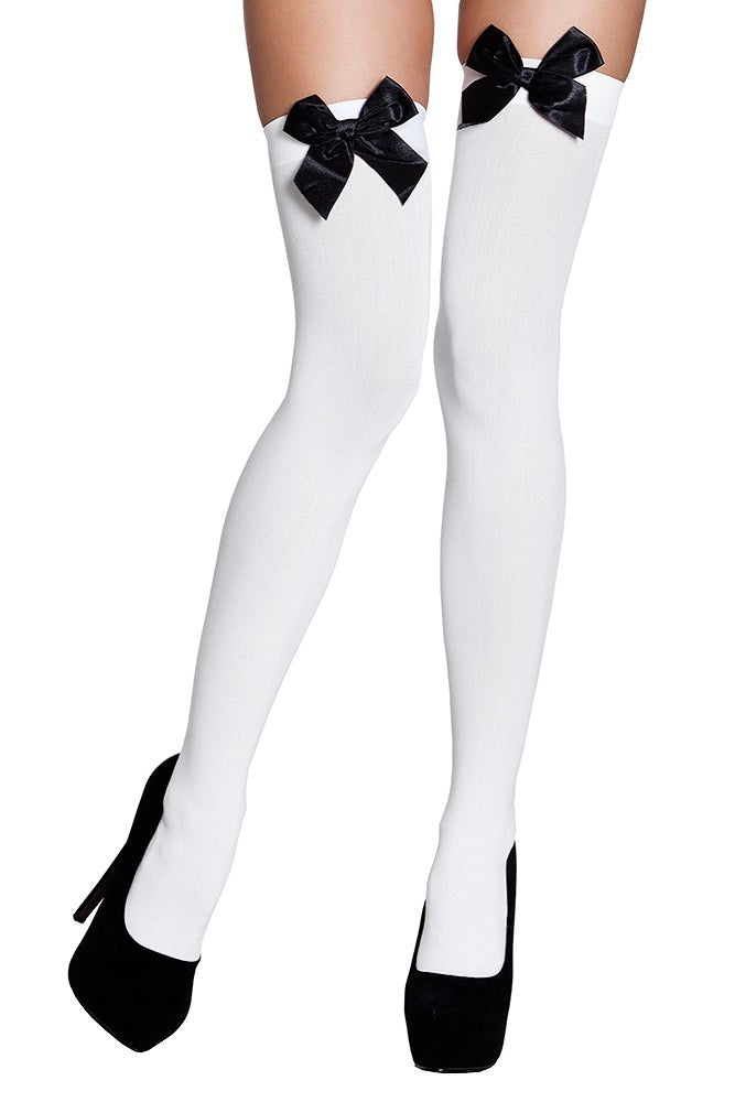 Halterlose Strümpfe mit Satinschleife | Weiß Schwarz
