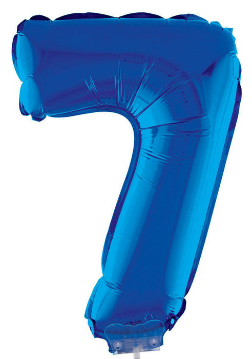 Zahlen Folienballon 41 cm mit Stab - Blau Zahl 7
