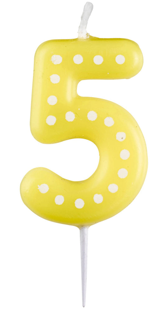Zahlenkerze mit Punkten 6,5cm | Gelb # 5