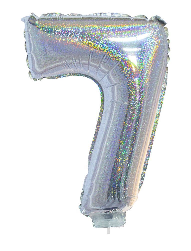 Zahlen Folienballon 41 cm mit Stab - Holografisch Silber Zahl 7