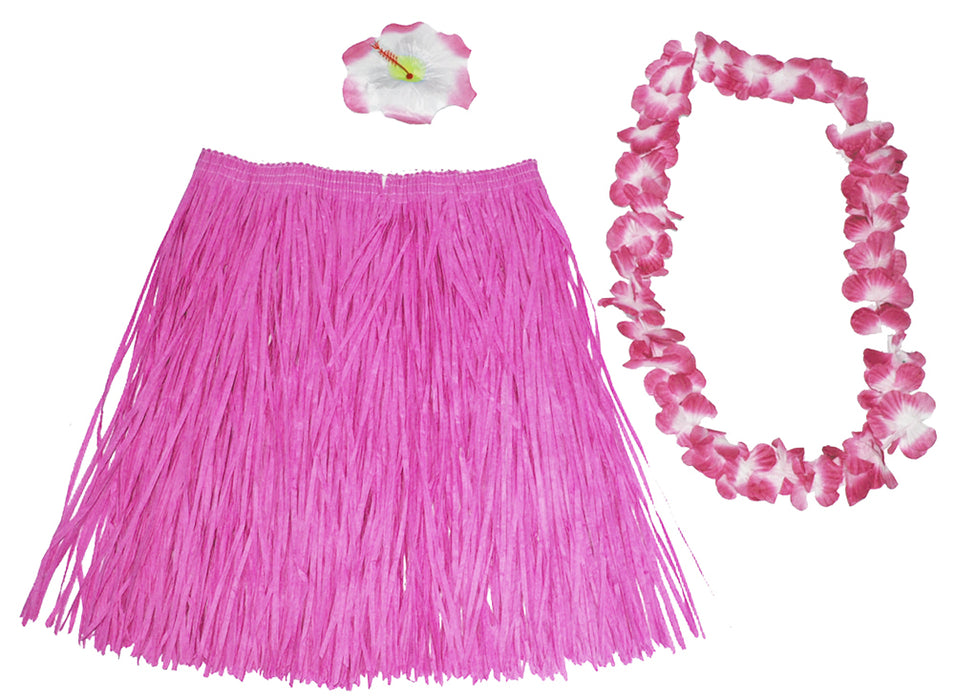 Hawaii Kostüm Set Flower 3-tlg. - Rocklänge 60 cm - Pink