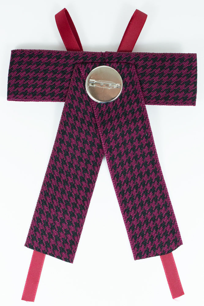 Brosche Barock Schleife mit eckigem Schmuckstein - Kariert - Rot