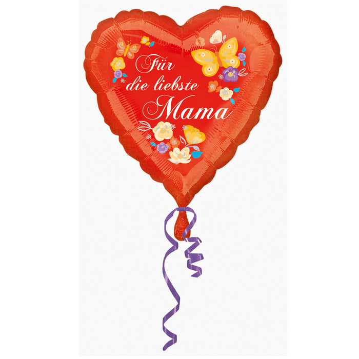 ABC18 Herz Folienballon "Für die liebste Mama" | Ø 43 cm Rot