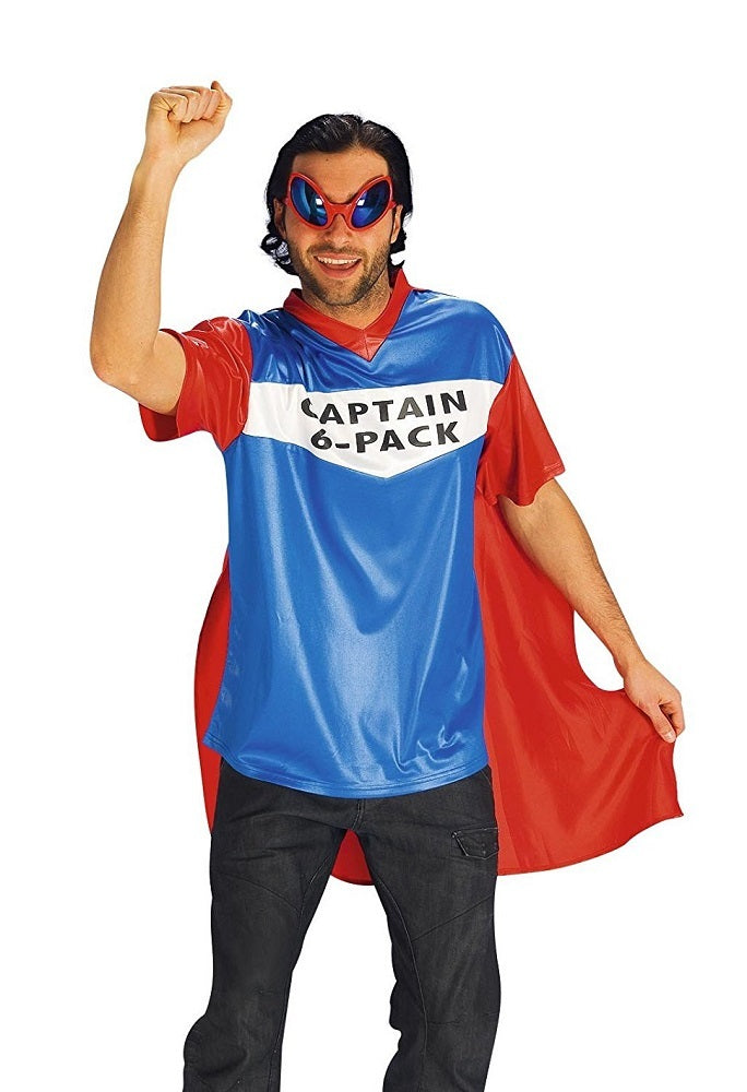 Captain 6-Pack Superheld Kostüm Shirt mit Cape für Herren