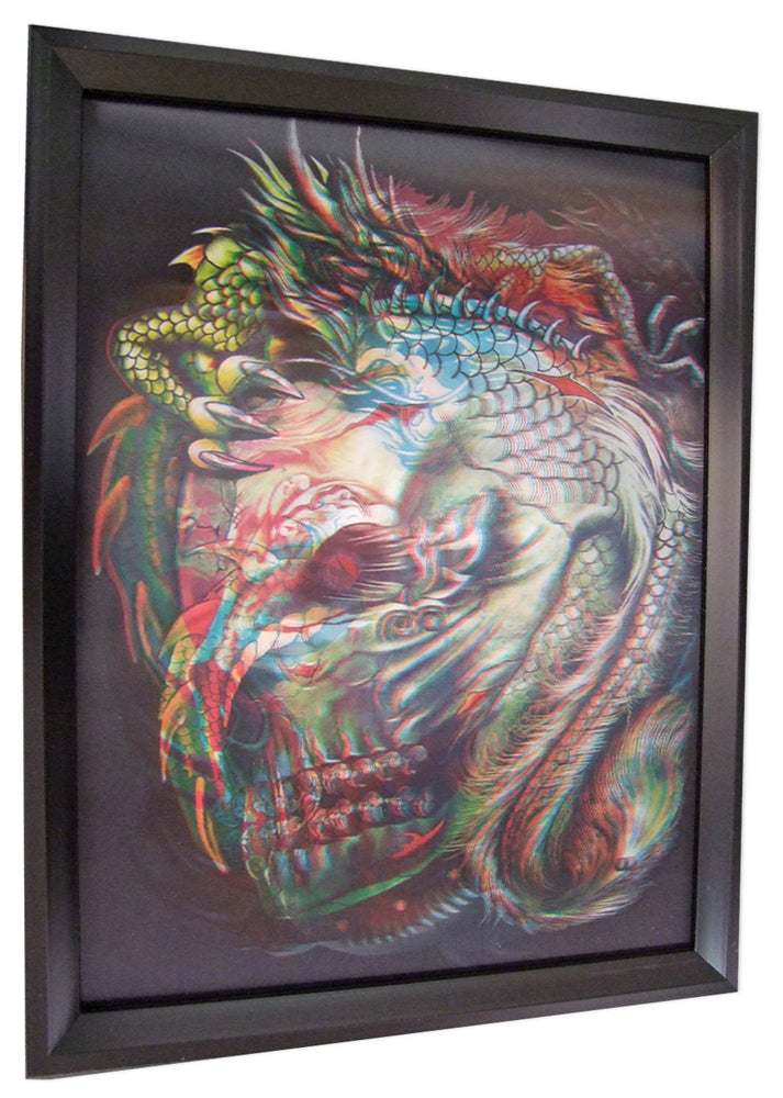 3D Effektbild Totenkopf mit Drache - ca. 42,5 x 32,5 cm