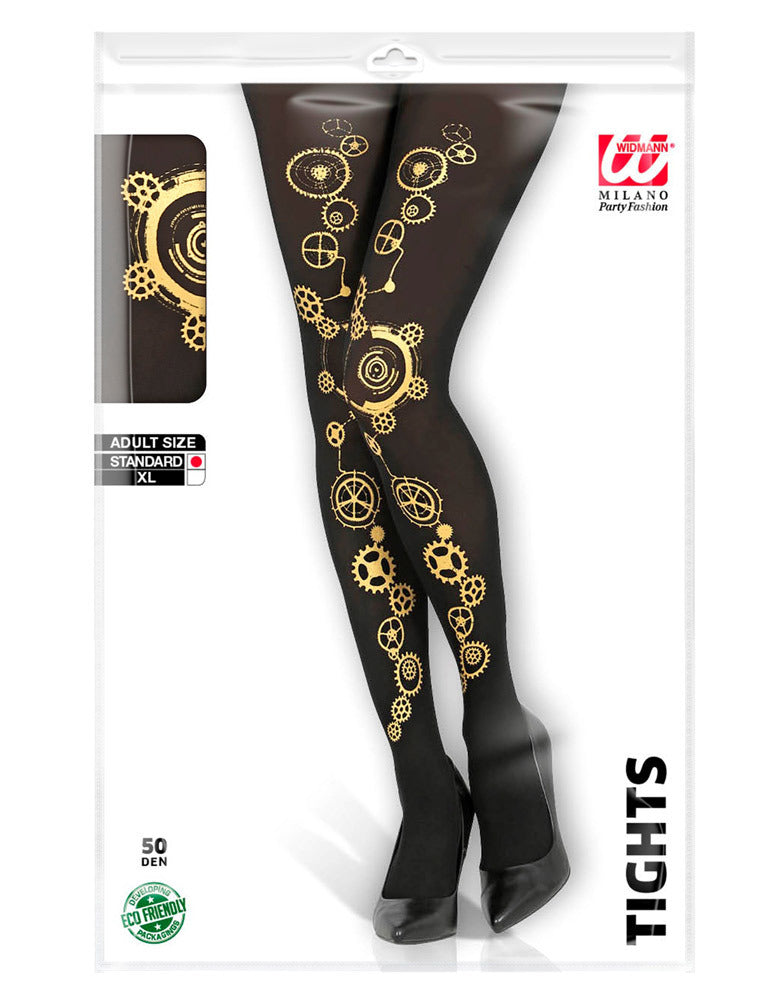 Steampunk Strumpfhose für Damen 50 DEN  - Schwarz Gold | Kostüm Zubehör