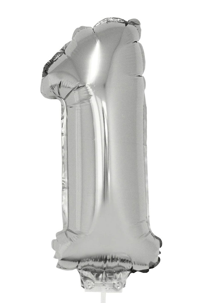 Zahlen Folienballon 41 cm mit Stab - Silber | Dekoration Geburtstag Jahrestag