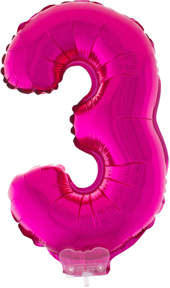 Zahlen Folienballon 41 cm mit Stab - Pink | Dekoration Geburtstag Jahrestag
