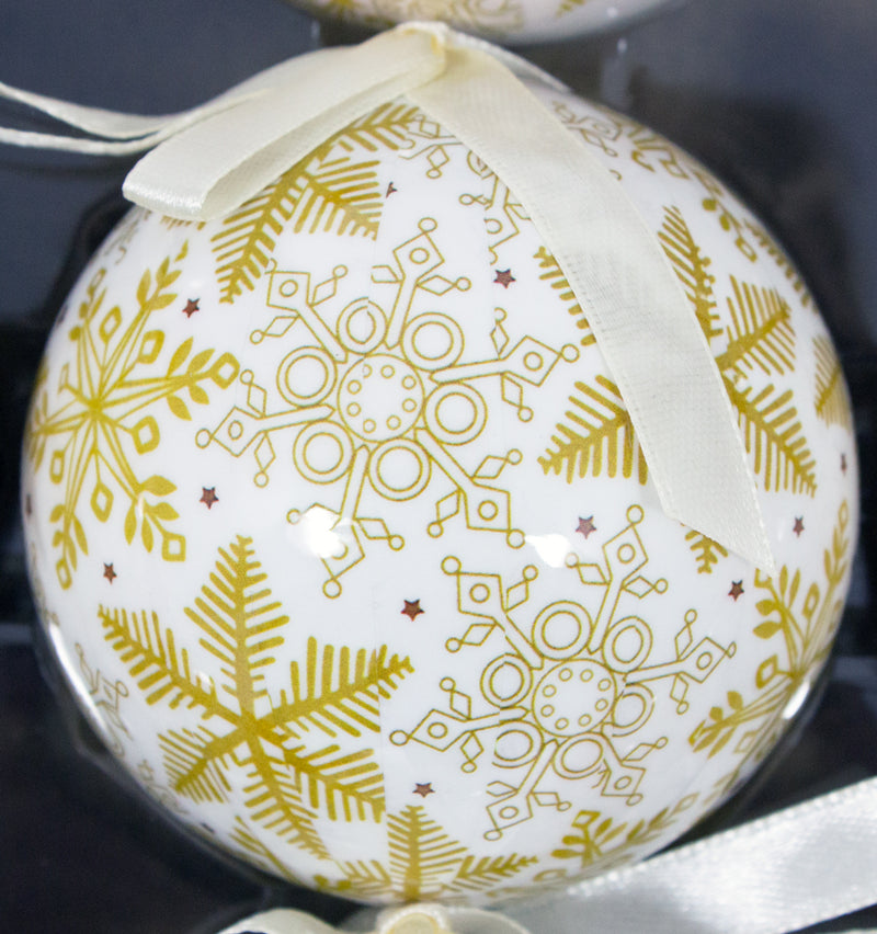 Kunststoff Weihnachtskugeln 6cm 12-tlg. - Schneeflocken Weiß Gold