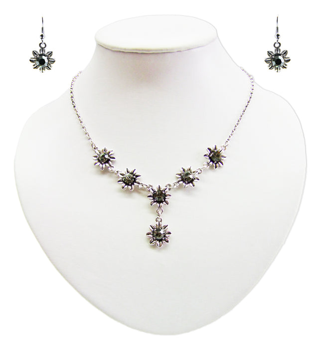 Blumen Collier mit Ohrhängern - Black Diamond