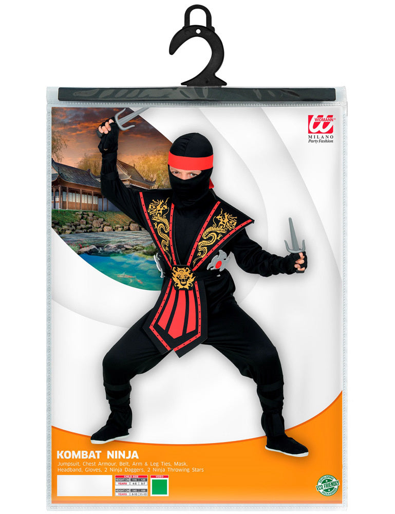 Ninja Kostüm mit Zubehör für Kinder | Rot Schwarz