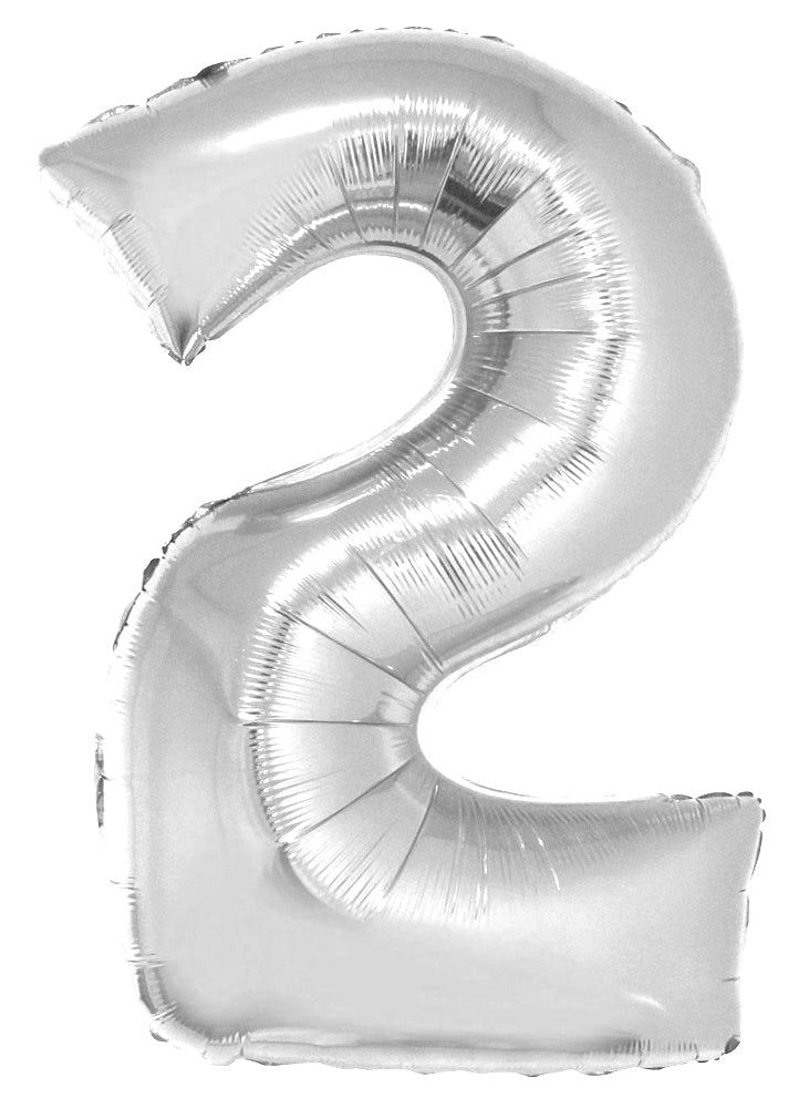 XXL Zahlen Folienballon 100 cm - Silber Zahl 2