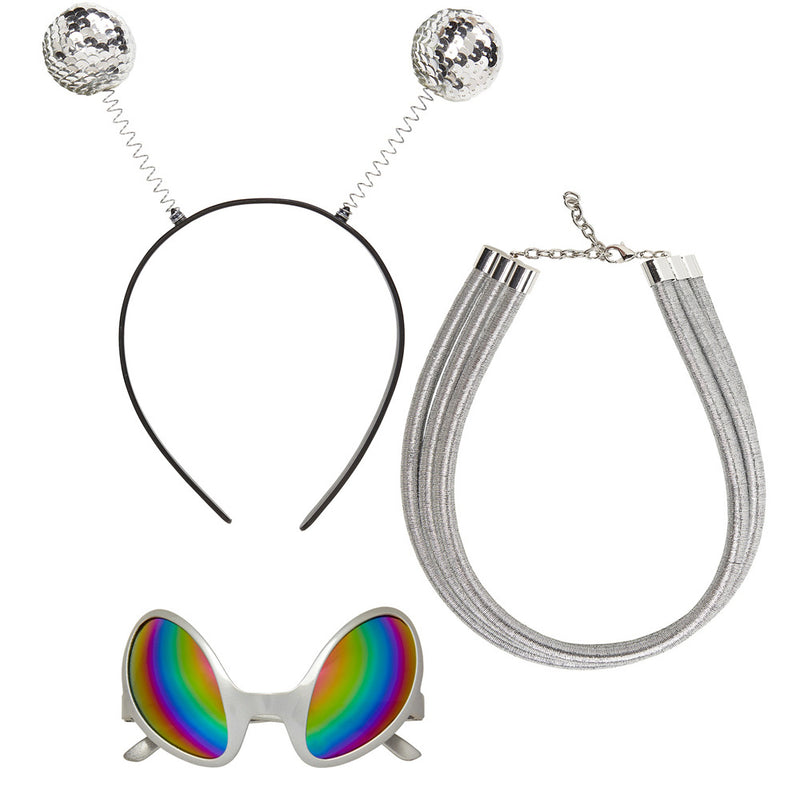 Space Kostüm Set "Alien" - Silber 68598  | Glitzer Haarreif Brille