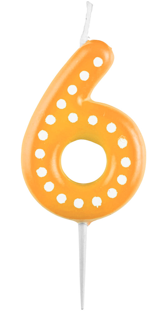 Zahlenkerze mit Punkten 6,5cm | Orange # 6