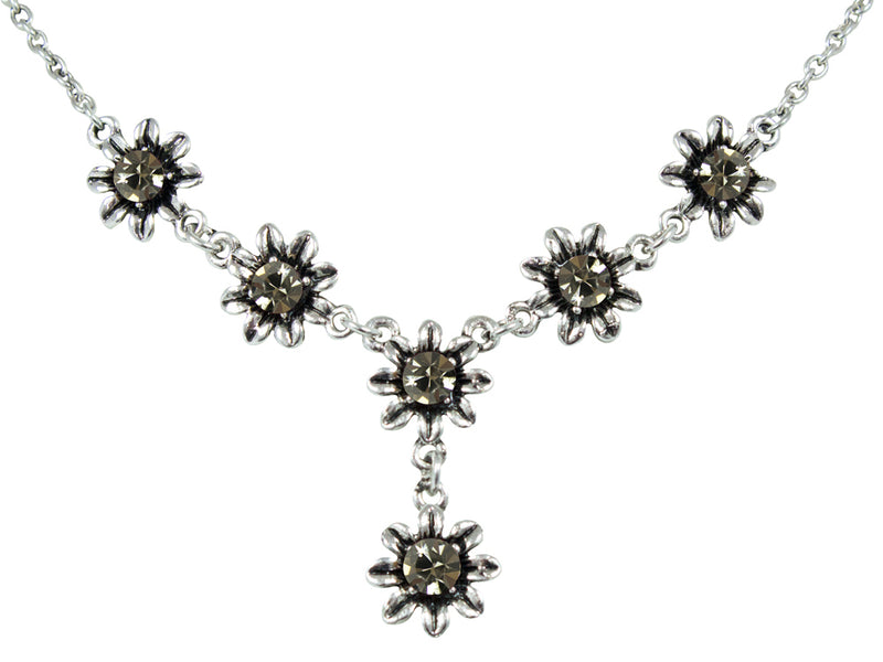 Blumen Collier mit Ohrhängern - Black Diamond