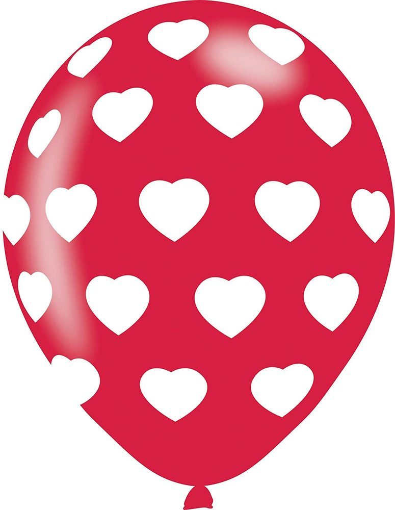 "Herzen" Runde Latexballon Luftballons 27,5 cm - 6 Stück Rot Weiß