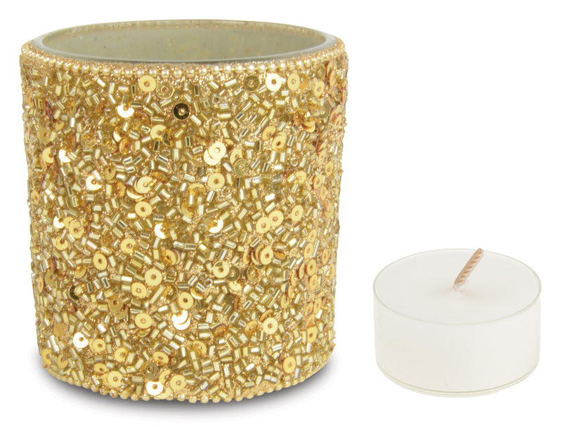 Riffelmacher XL Windlicht mit Pailletten 70614 - Gold 7x9cm